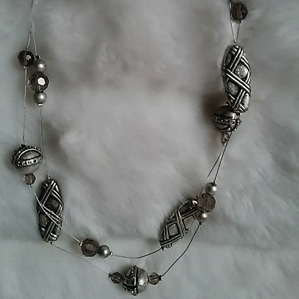 Silver Double Strand Statement Necklace - image 2